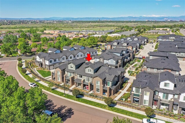 bird's eye view with a mountain view and a residential view