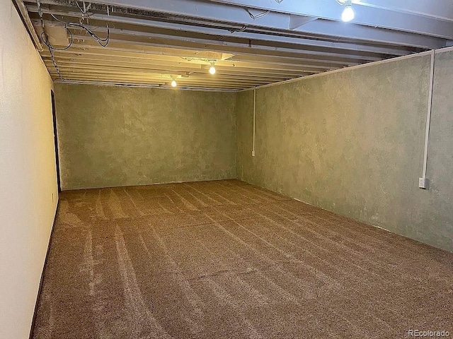 basement featuring carpet flooring