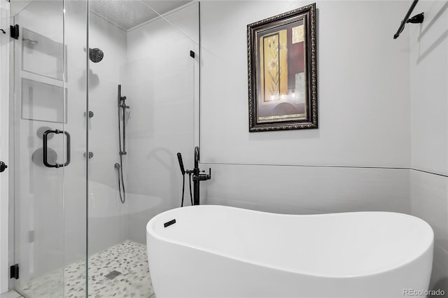 11565 Crow Hill Dr, Parker, CO 80134 - bathroom featuring a shower stall and a freestanding tub