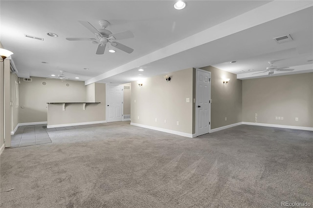 11565 Crow Hill Dr, Parker, CO 80134 - unfurnished living room featuring ceiling fan, recessed lighting, and carpet floors