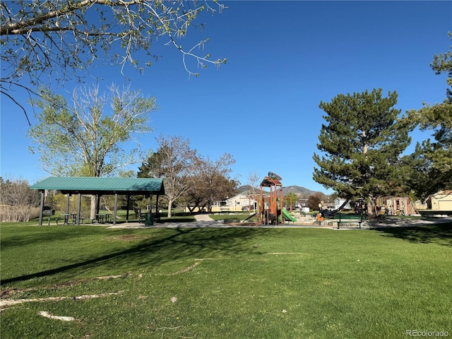 view of home's community with a lawn and playground community