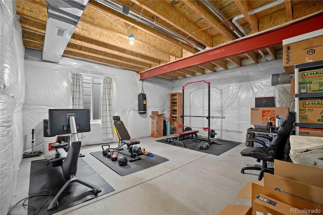 exercise room with concrete floors