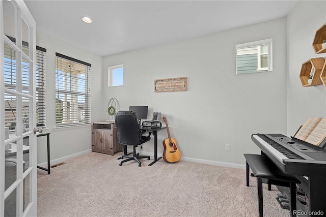 view of carpeted home office