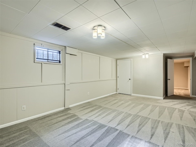 basement with light carpet