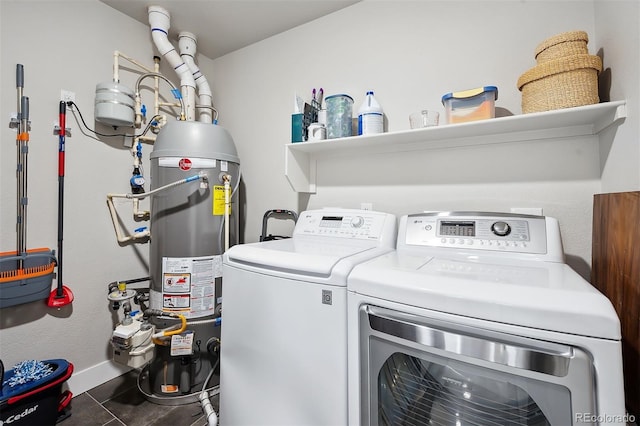 clothes washing area with secured water heater and washing machine and dryer