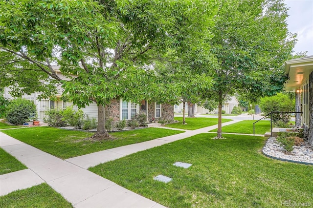 1250 S Monaco Street Parkway Unit 49, Denver, CO 80224 - view of front of home featuring stone siding and a front lawn