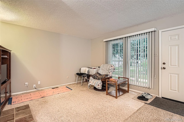 1250 S Monaco Street Parkway Unit 49, Denver, CO 80224 - living area with a textured ceiling and carpet floors