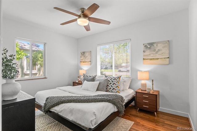 1177 Wabash St, Denver, CO 80220 - bedroom with multiple windows, wood finished floors, baseboards, and a ceiling fan