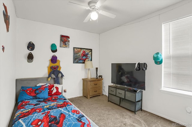 bedroom with carpet floors and ceiling fan