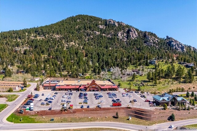 25357 Snyder Ave, Conifer, CO 80433 - aerial view of property and surrounding area with a forest and mountains