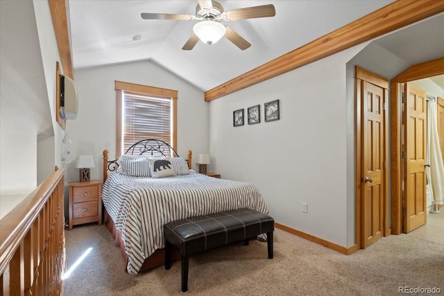 2625 Marys Lake Rd Unit 18C, Estes Park, CO 80517 - carpeted bedroom with lofted ceiling and a ceiling fan