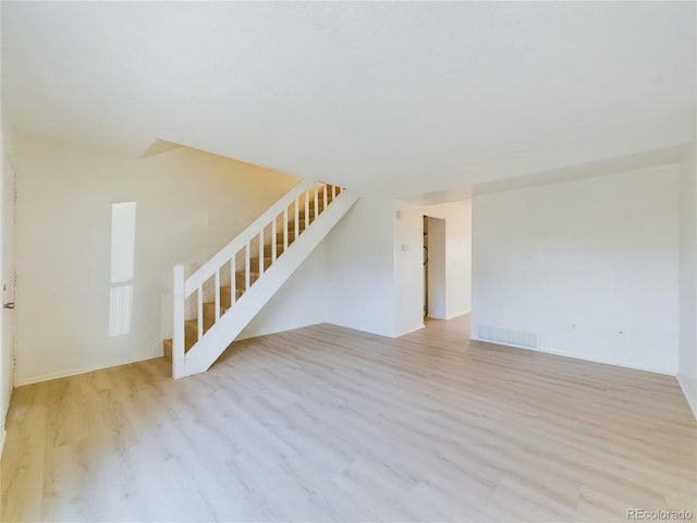 unfurnished living room with light hardwood / wood-style flooring