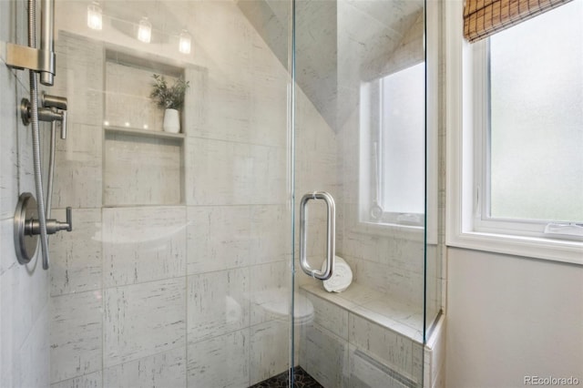 bathroom featuring a shower stall