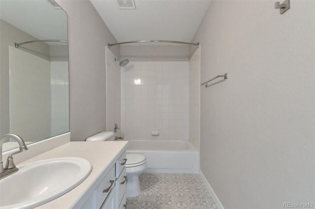 27627 E Broadview Dr, Kiowa, CO 80117 - bathroom with toilet, baseboards, vanity, tile patterned floors, and washtub / shower combination