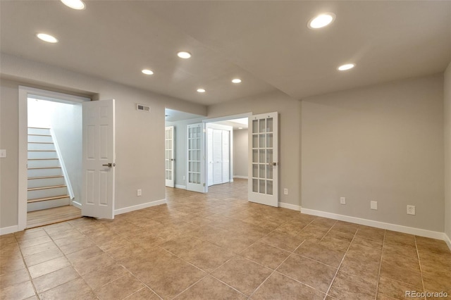 27627 E Broadview Dr, Kiowa, CO 80117 - empty room with french doors, recessed lighting, baseboards, and stairway