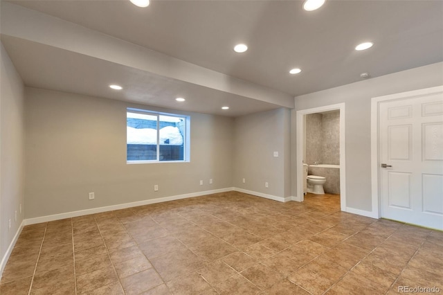 27627 E Broadview Dr, Kiowa, CO 80117 - unfurnished bedroom featuring baseboards, ensuite bathroom, recessed lighting, and light tile patterned floors