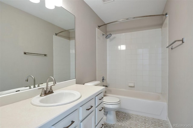 27627 E Broadview Dr, Kiowa, CO 80117 - bathroom with toilet, vanity, washtub / shower combination, and tile patterned flooring