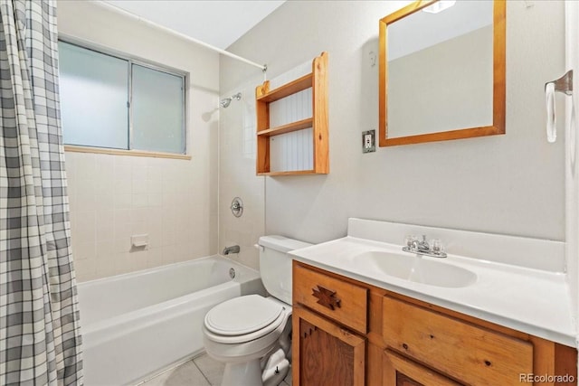 6721 Quay Ct, Arvada, CO 80003 - full bath featuring shower / bath combo, vanity, and tile patterned floors