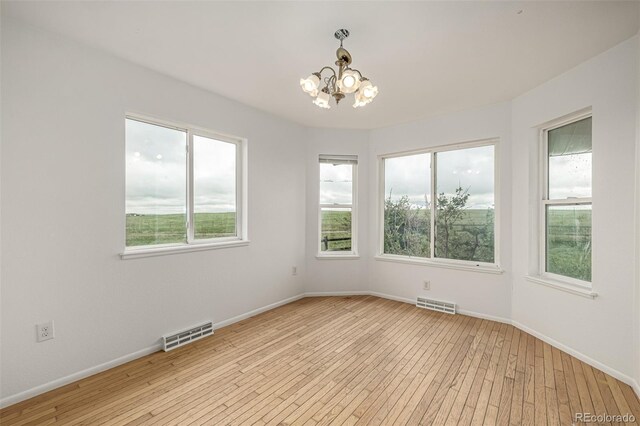 27190 Private Road 139, Agate, CO 80101 - unfurnished room featuring healthy amount of natural light, light wood-style floors, and a chandelier