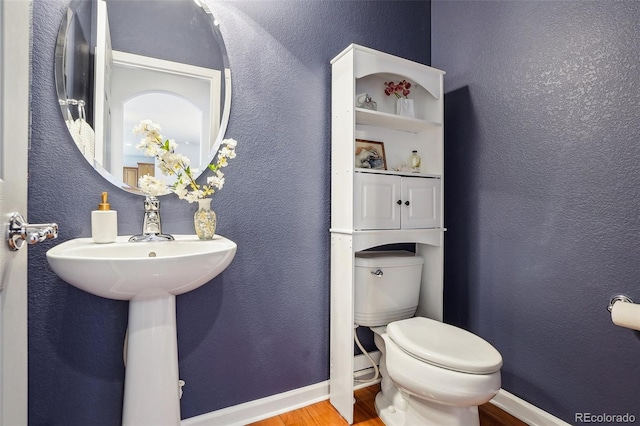 2605 Gray Wolf Loop, Broomfield, CO 80023 - half bath with wood finished floors, baseboards, toilet, and a textured wall