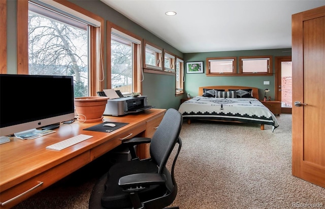 bedroom with carpet and recessed lighting