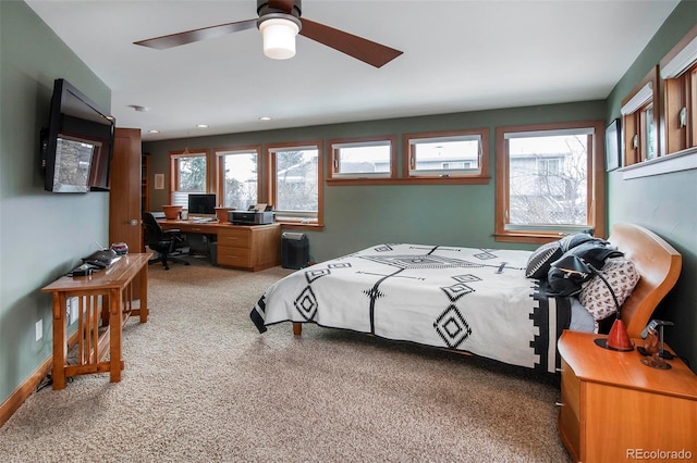 bedroom with baseboards, carpet floors, and recessed lighting