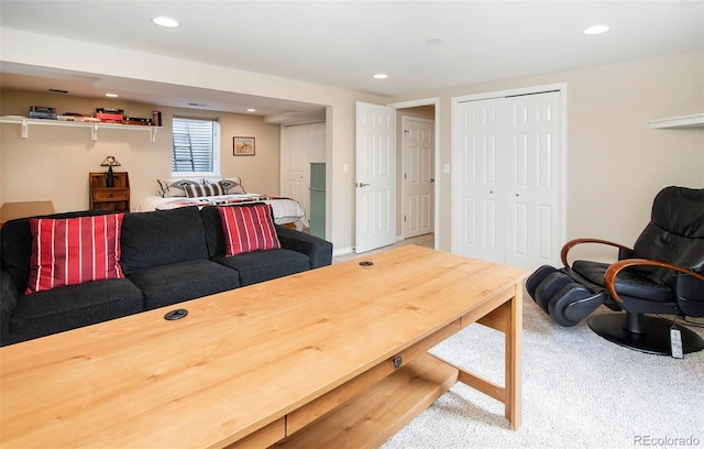 living room with recessed lighting