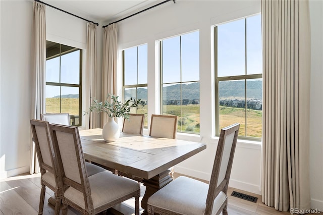3147 S Quaker St, Morrison, CO 80465 - dining area featuring a mountain view and light wood-style floors