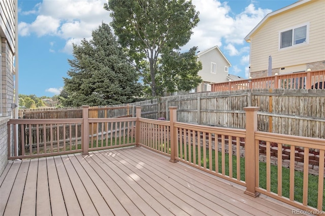 wooden deck featuring a fenced backyard