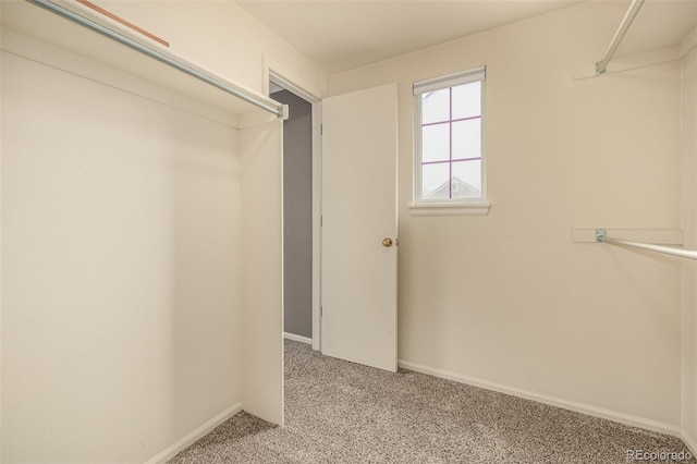 walk in closet with light colored carpet