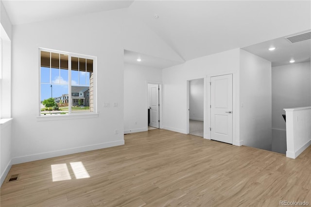6129 Zebulon Pl, Timnath, CO 80547 - unfurnished room featuring light wood-type flooring, baseboards, recessed lighting, and high vaulted ceiling