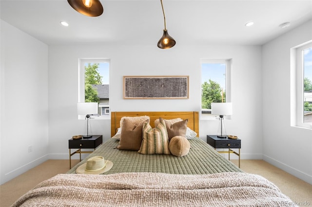 2926 S Cherokee St, Englewood, CO 80110 - bedroom featuring light carpet, multiple windows, and recessed lighting
