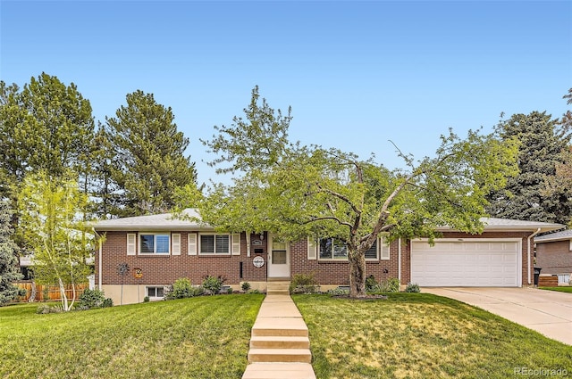 view of front of home with concrete driveway, an attached garage, and brick siding