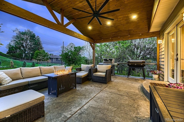 1100 E Harvey St, Castle Rock, CO 80108 - view of patio featuring an outdoor living space with a fire pit and area for grilling