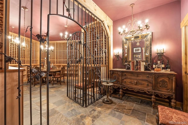 wine area with a chandelier