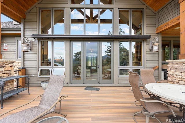 wooden deck with french doors