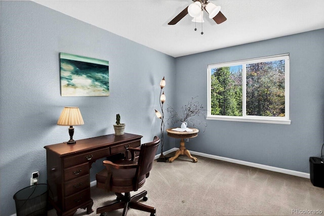 30889 Manitoba Dr, Evergreen, CO 80439 - carpeted home office with a ceiling fan and baseboards