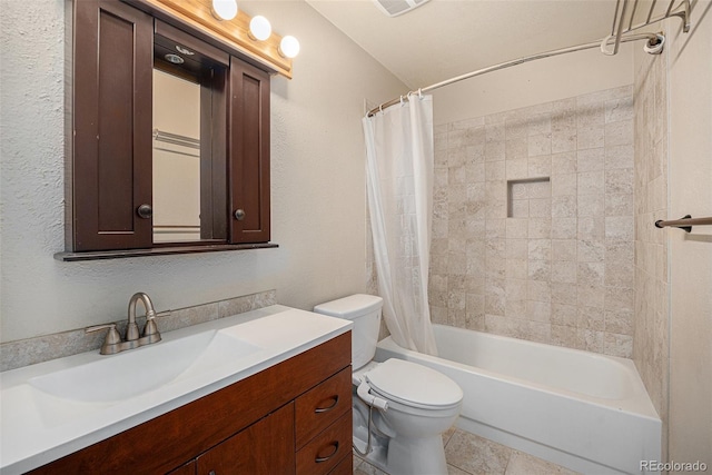 70 Silver Springs Rd, Bailey, CO 80421 - full bath featuring toilet, vanity, shower / tub combo with curtain, and tile patterned floors