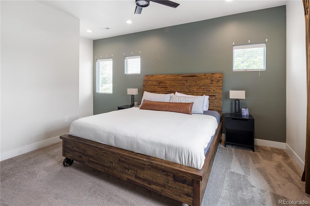 4184 Kalamath St, Denver, CO 80211 - bedroom featuring carpet, multiple windows, baseboards, recessed lighting, and a ceiling fan