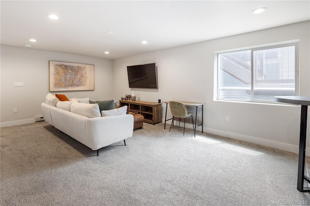 4184 Kalamath St, Denver, CO 80211 - living area featuring carpet, recessed lighting, baseboards, and baseboard heating
