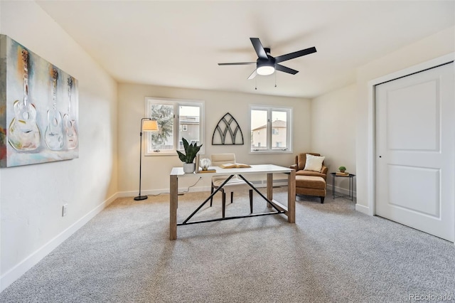 3533 Saguaro Cir, Colorado Springs, CO 80925 - carpeted home office with a ceiling fan and baseboards