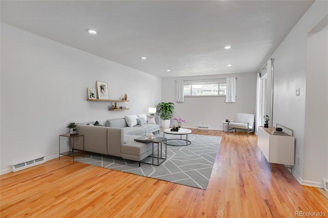 living room with light hardwood / wood-style flooring