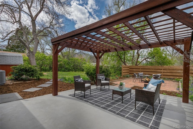 4655 Ludlow St, Boulder, CO 80305 - view of patio with fence, a pergola, an outbuilding, and central AC unit