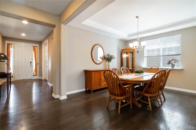2724 Rising Moon Way, Castle Rock, CO 80109 - dining space with a chandelier, baseboards, recessed lighting, and dark wood-type flooring