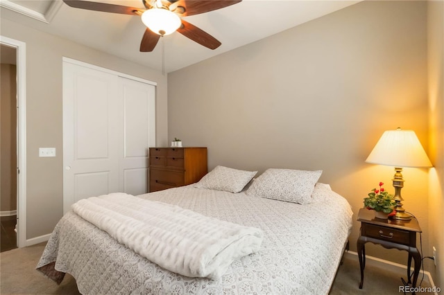2724 Rising Moon Way, Castle Rock, CO 80109 - carpeted bedroom with a closet, baseboards, and ceiling fan