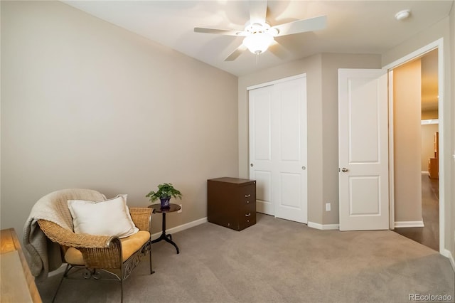 2724 Rising Moon Way, Castle Rock, CO 80109 - sitting room with ceiling fan, carpet, and baseboards