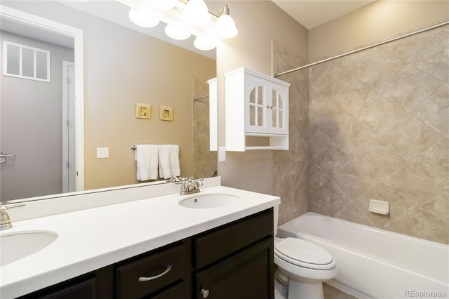 2724 Rising Moon Way, Castle Rock, CO 80109 - full bathroom featuring toilet, double vanity, and bathtub / shower combination