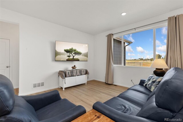 living room with light hardwood / wood-style floors