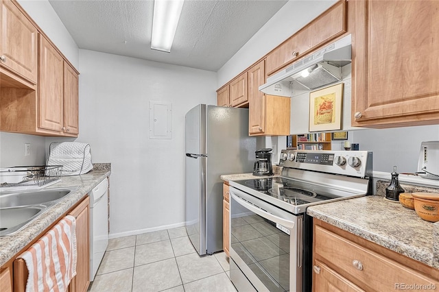 14226 E 1st Dr Unit B10, Aurora, CO 80011 - kitchen featuring stainless steel range with electric cooktop, under cabinet range hood, white dishwasher, a sink, and light countertops