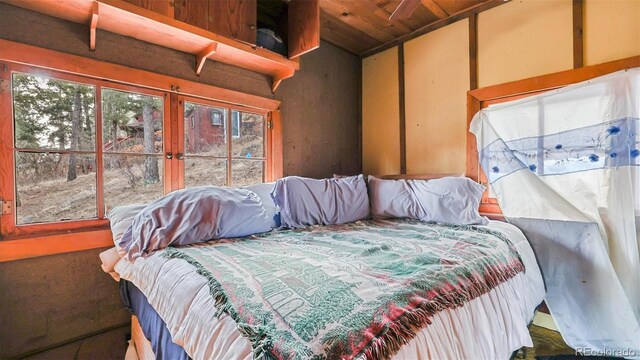 bedroom featuring wooden ceiling